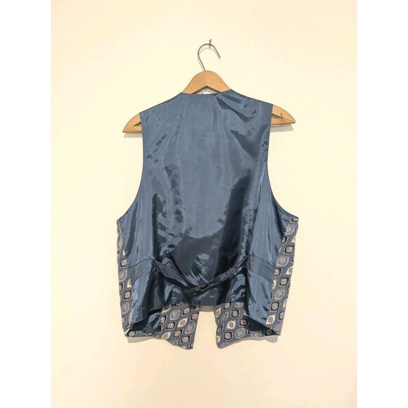 Vintage 90s Jones & Co Blue Foulard Rayon Women's Vest Top M Buckle Back - Picture 2 of 5